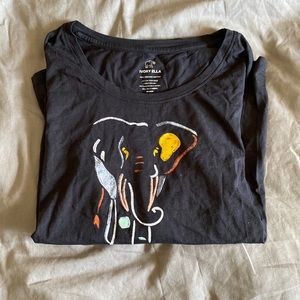 Ivory Ella long sleeve black shirt with built color elephant outline on front